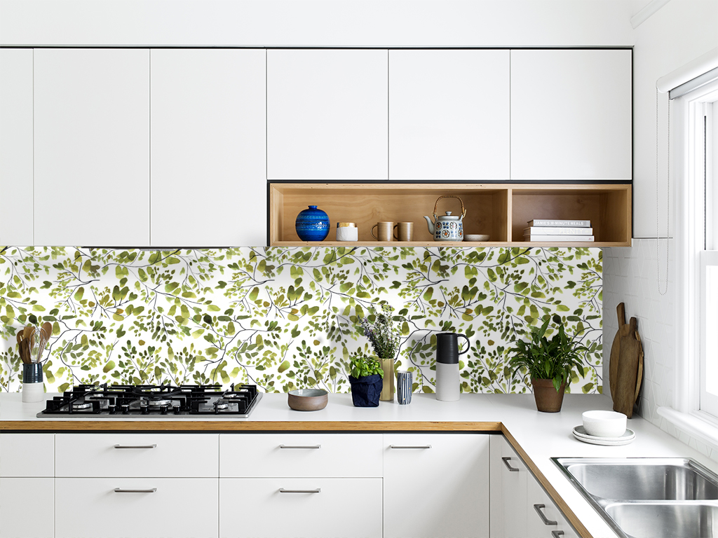 Autocolant perete cu model floral lime, Folina, aspect lucios, 100 cm lăţime