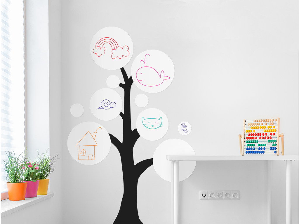 Sticker Copacul cu mesaje, tip tablă de scris whiteboard, 185 cm înălţime, cu set markere colorate