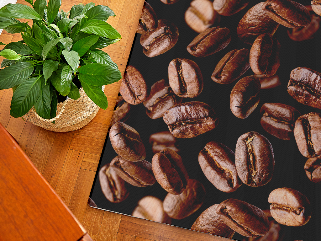 Covor antiderapant pentru bucătărie, din pvc, model Coffee Beans, linoleum antiderapant la rolă de 80 cm lățime