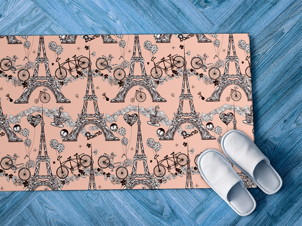 Covor antiderapant pentru bucătărie, din pvc, model Paris Eiffel, linoleum antiderapant la rolă de 100 cm lățime 