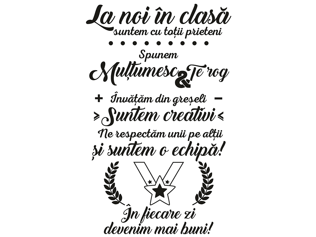 Sticker decorativ educațional „La noi în clasă” – 95x150 cm, personalizabil, ideal pentru școli și grădinițe