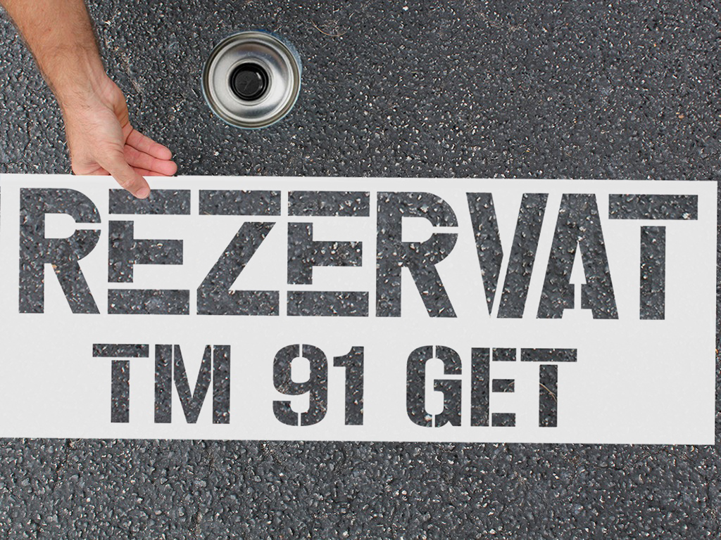 Șablon semnalizare Rezervat, cu număr personalizat, dimensiune 42x100 cm
