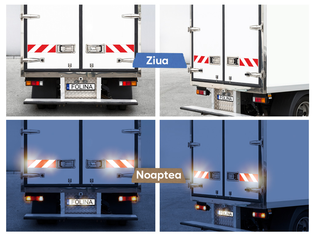 Benzi reflectorizante autoadezive dungate alb-roșu pentru siguranța rutieră, set 2 bucăți 490x137mm