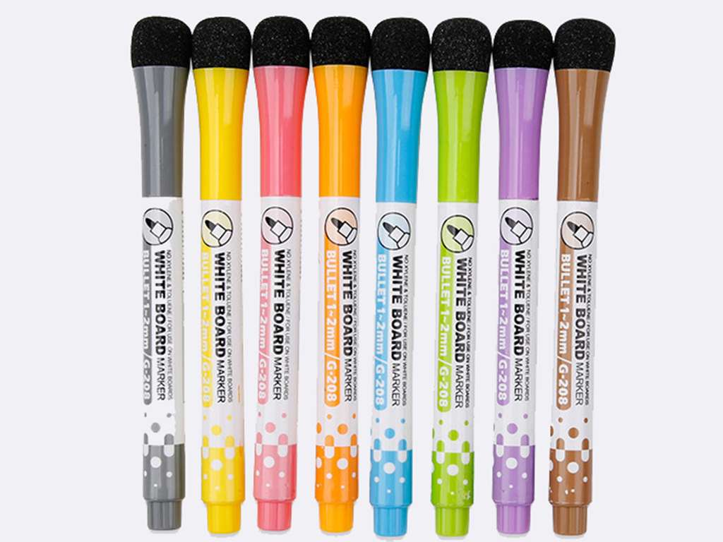 Set 8 markere colorate pentru whiteboard, capac magnetic cu burete 