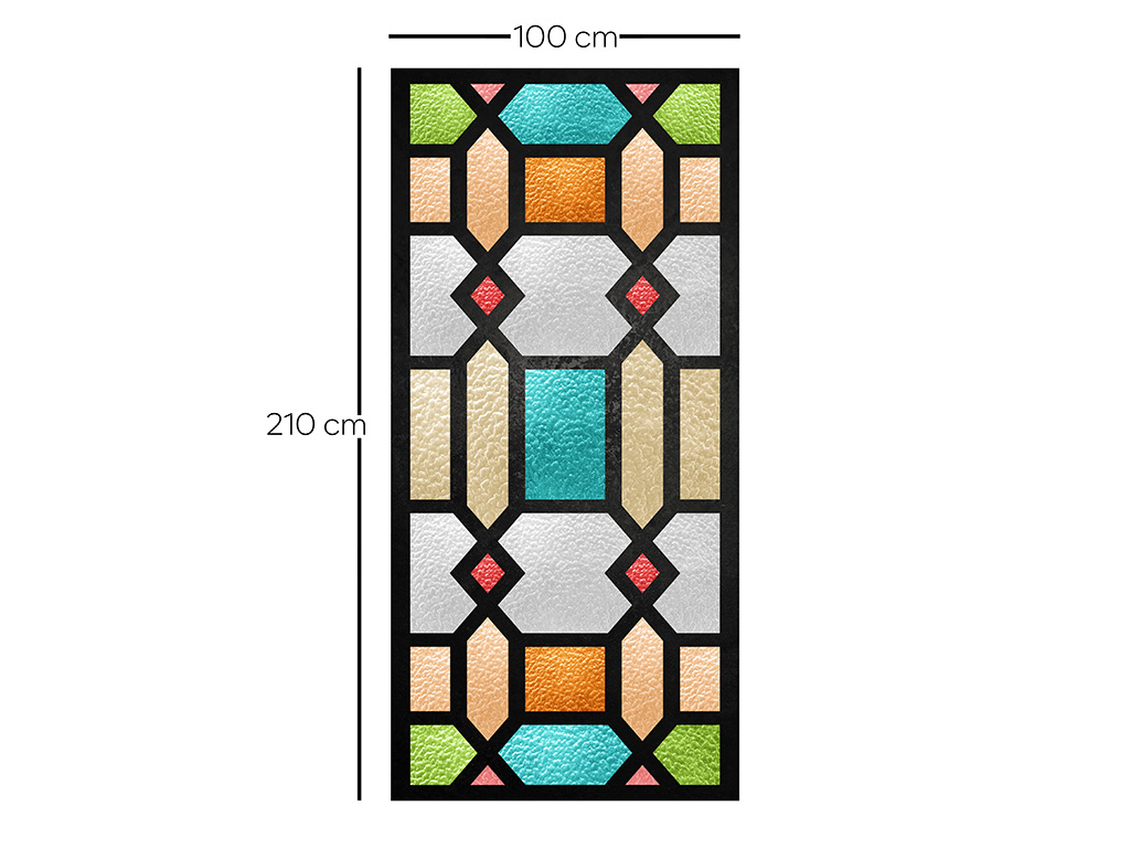 Folie sablare uşă din sticlă, Folina, vitraliu multicolor, rolă de 100x210 cm, cu racletă aplicare şi cutter incluse