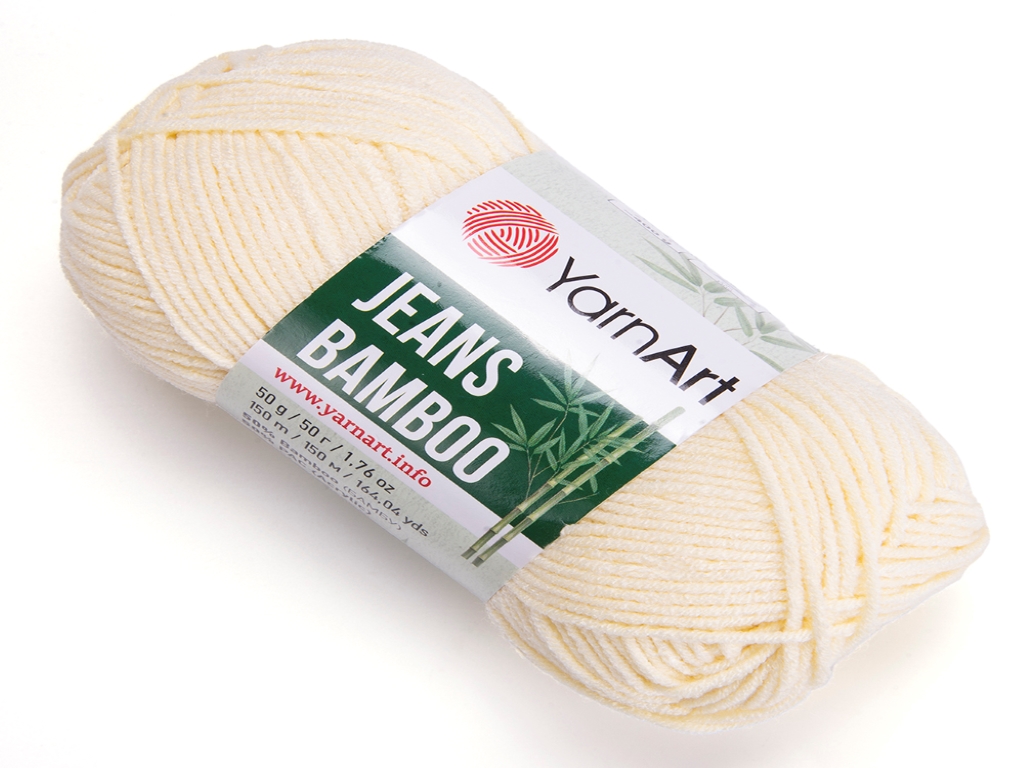 Fir textil Yarn Art Jeans Bamboo alb unt 102, pentru tricotat