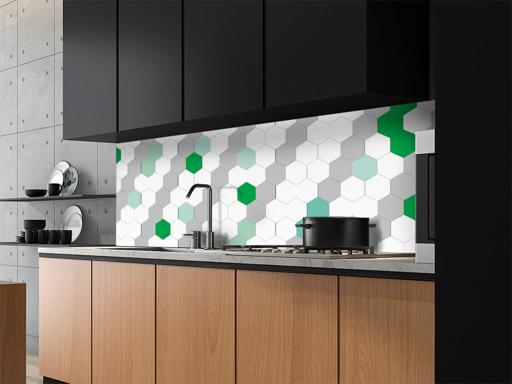 Autocolant perete, Folina, model cu hexagoane verzi, rezistent la apă şi căldură, rolă de 67x200 cm