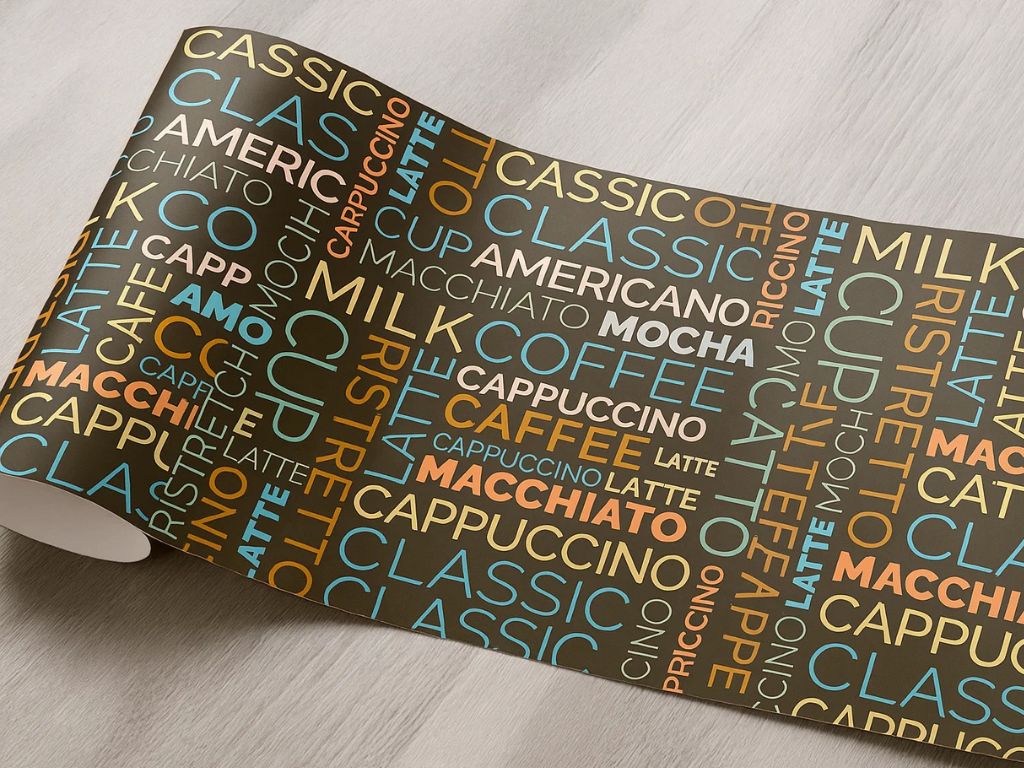 Autocolant decorativ maro cu text cafea – ideal pentru bucătărie, cafenea sau coffee corner