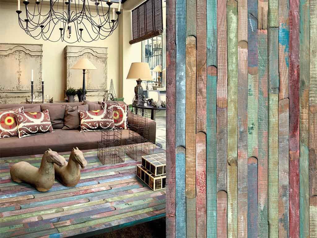 Autocolant mobilă Rio, d-c-fix, imitatie lemn vintage, multicolor, rolă de 45 cm x 5 metri, cu racletă şi cutter