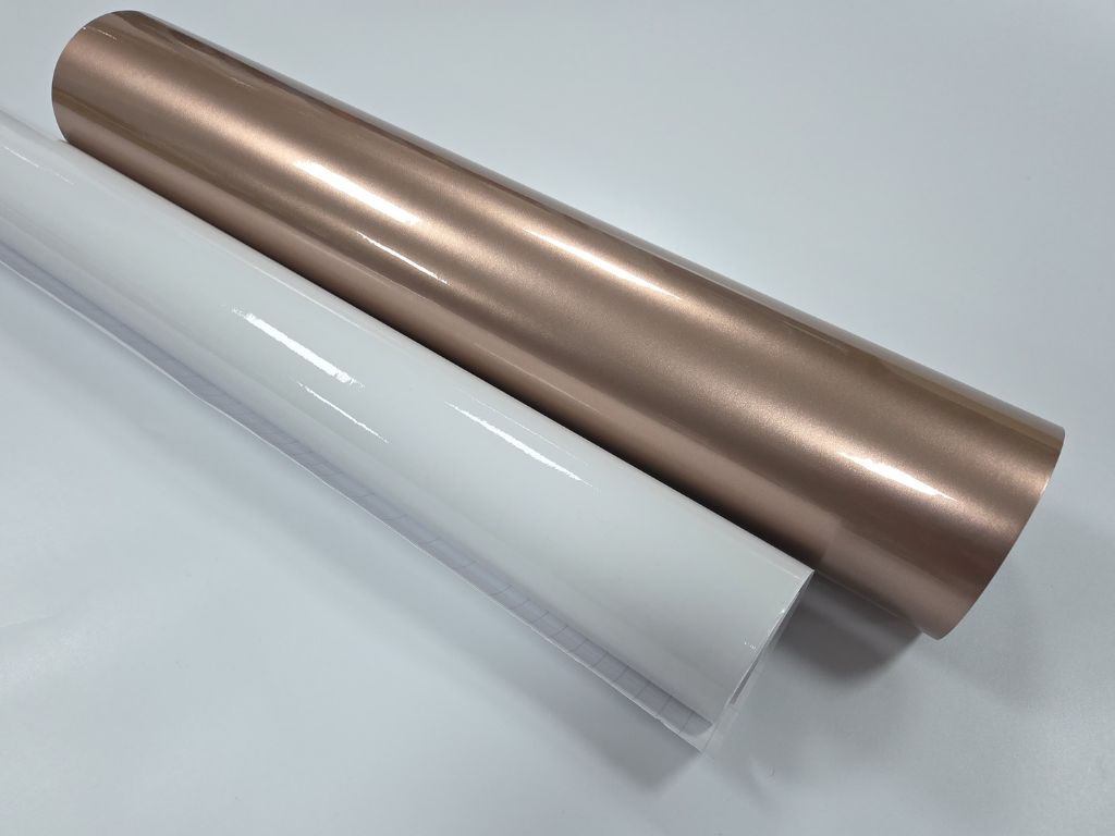 Set autocolant rose gold metalic lucios 30x150 cm + folie transfer 30x150 cm – pentru cutter plotter și stickere elegante