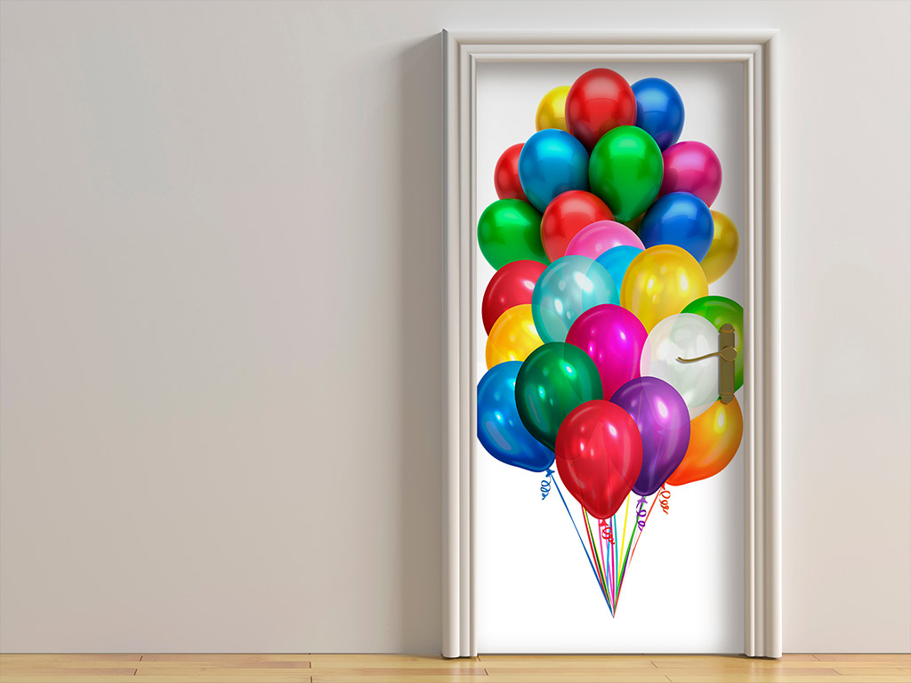 Autocolant uşă Baloane colorate, Folina, model multicolor, dimensiune autocolant 92x205 cm