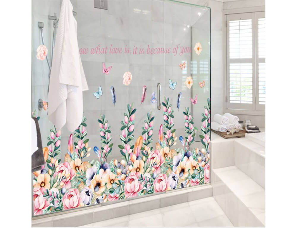 Sticker perete Blossom, Folina, bordură decorativă cu flori pastel watercolor, 84 cm