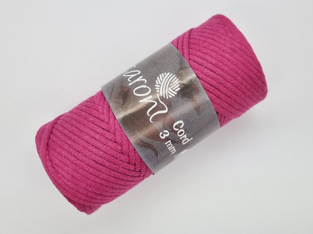Snur din bumbac, Maccaroni Cotton Cord roz inchis, 3 mm grosime