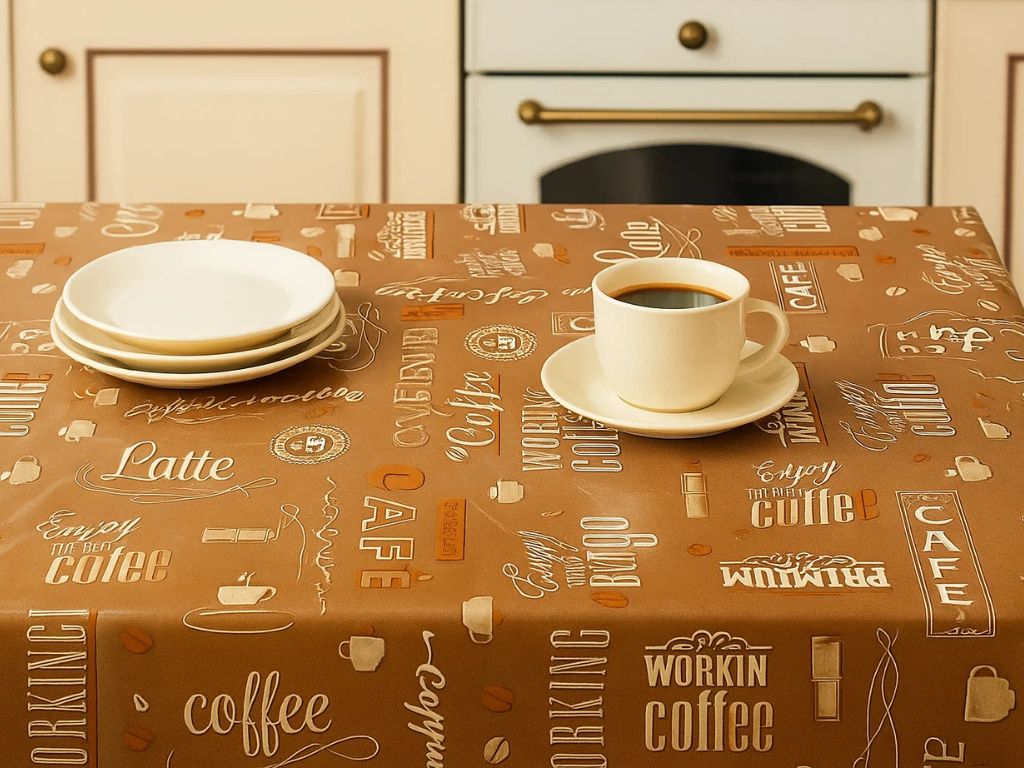 Faţă de masă impermeabilă Coffehouse latte, d-c-fix, maro deschis, 138x170 cm