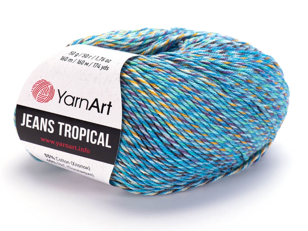 Fir textil Yarn Art Jeans Tropical mix albastru 614, pentru tricotat