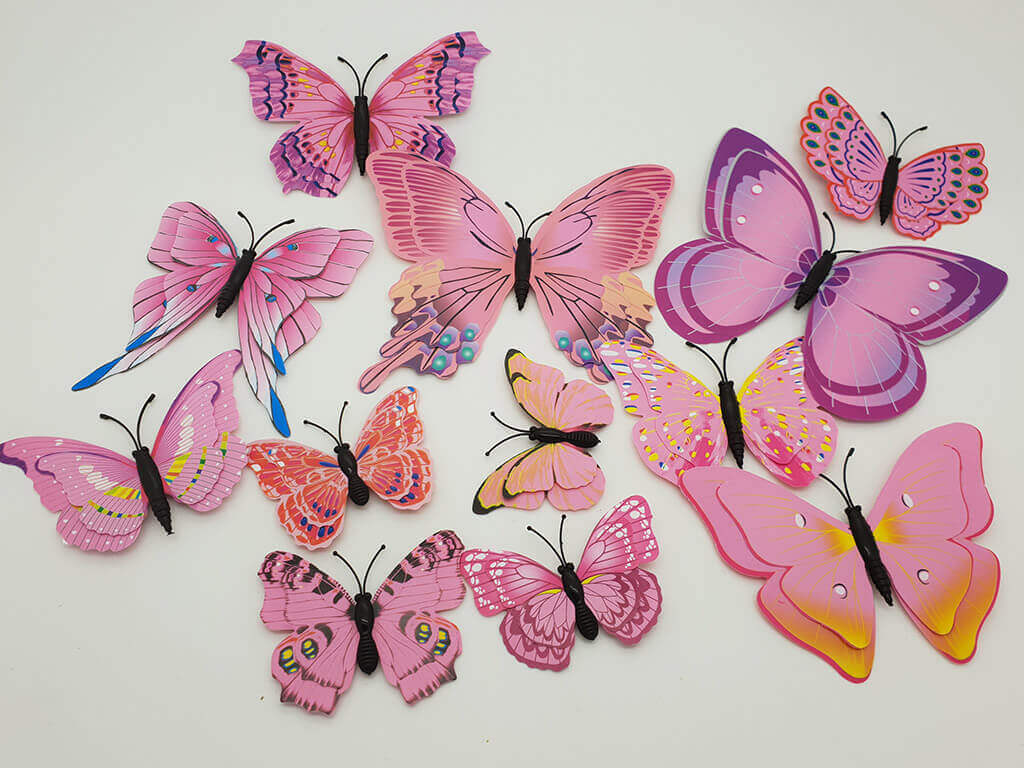 Set 12 stickere 3D, Folina, fluturi roz