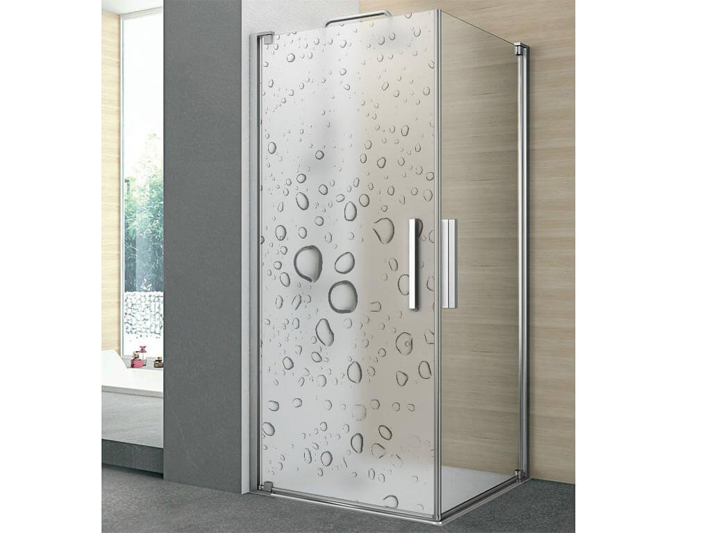 Folie sablare cabină duş, Folina, imprimeu stropi de apă, gri, 100x210 cm, racletă de aplicare inclusă