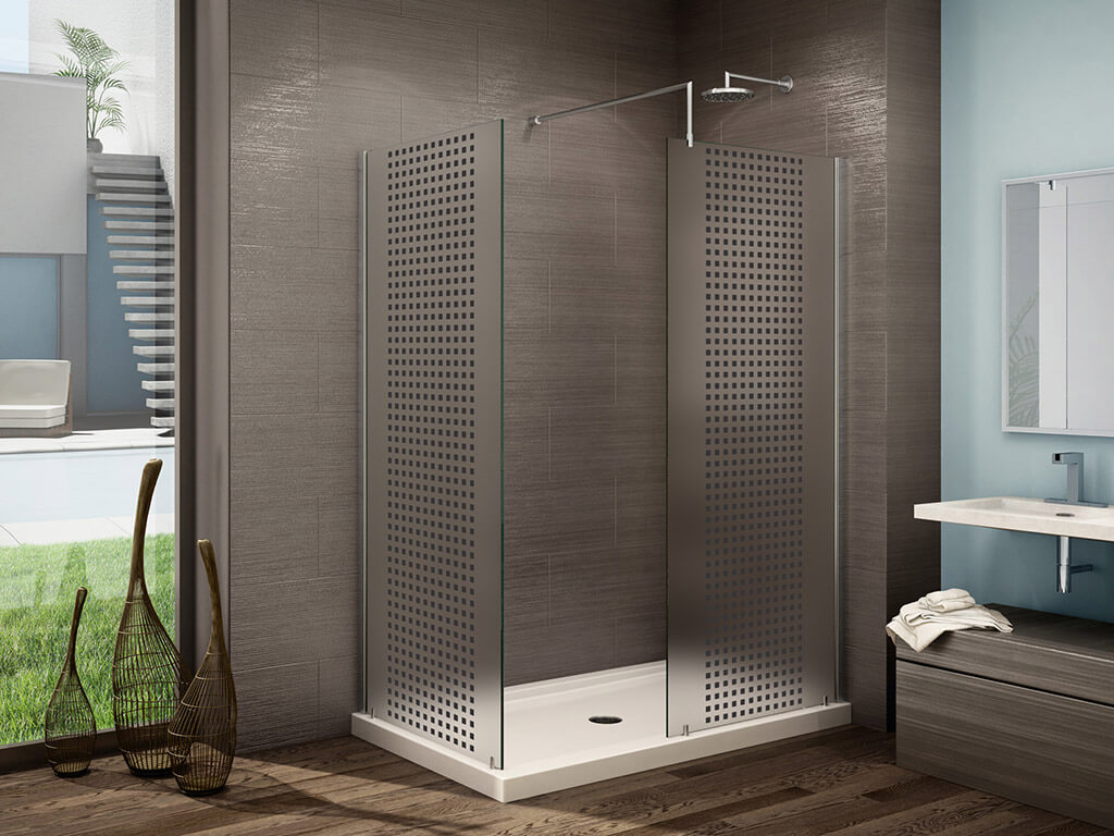 Folie cabină duş, Folina, model pătrăţele negre, folie autoadezivă cu efect de sablare,90x210 cm