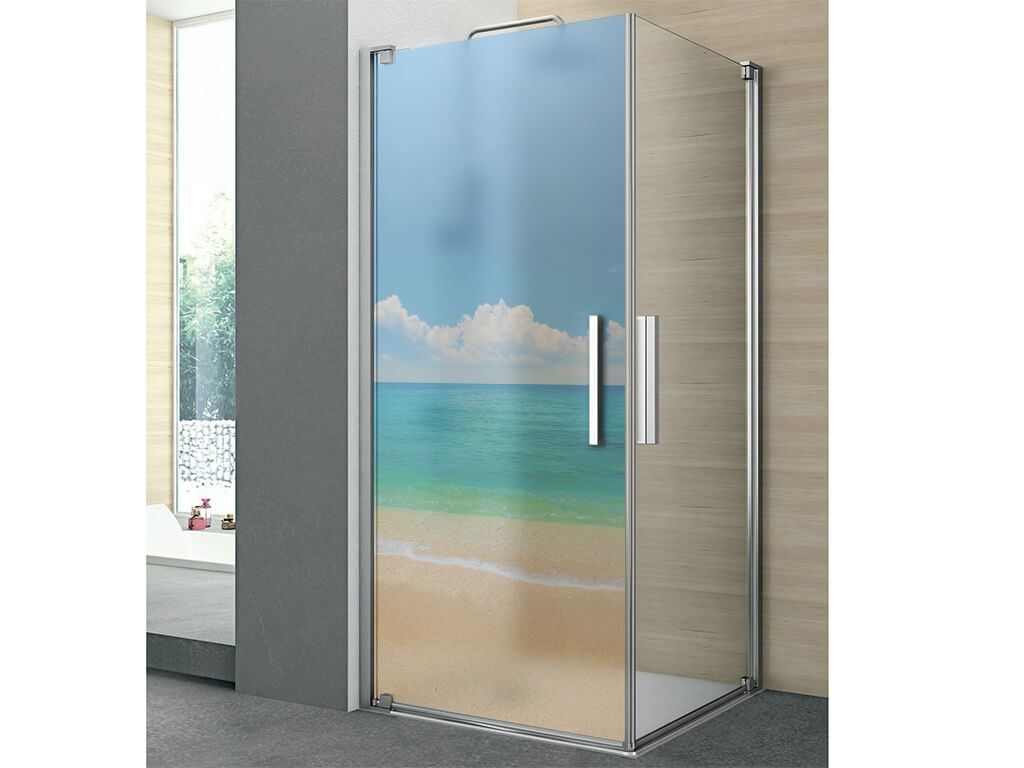 Folie sablare cabină duş, Folina, model plajă, autoadezivă, rolă de 100x210 cm + accesorii montaj
