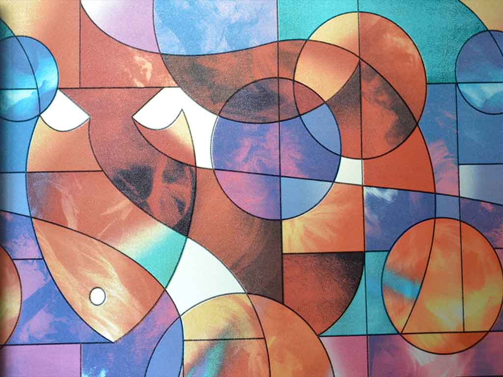Folie geam autoadezivă Barcelona, imprimeu vitraliu, multicolor, lățime 90 cm