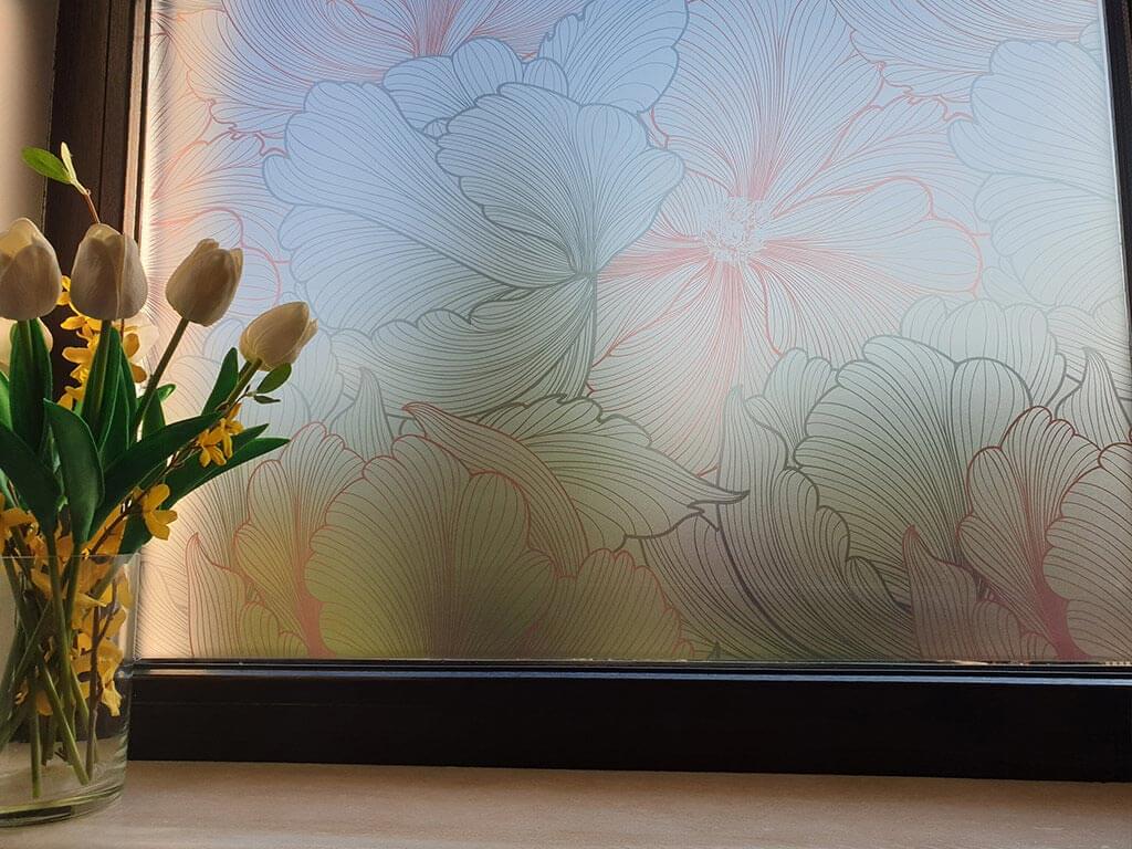 Folie geam autoadezivă Crina, Folina, model floral, 100 cm lăţime
