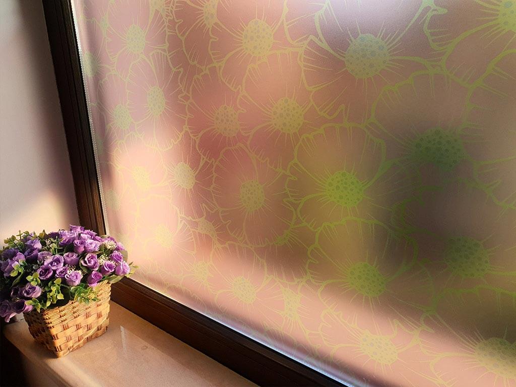 Folie geam autoadezivă Ofelia, Folina, model floral, 100 cm lăţime
