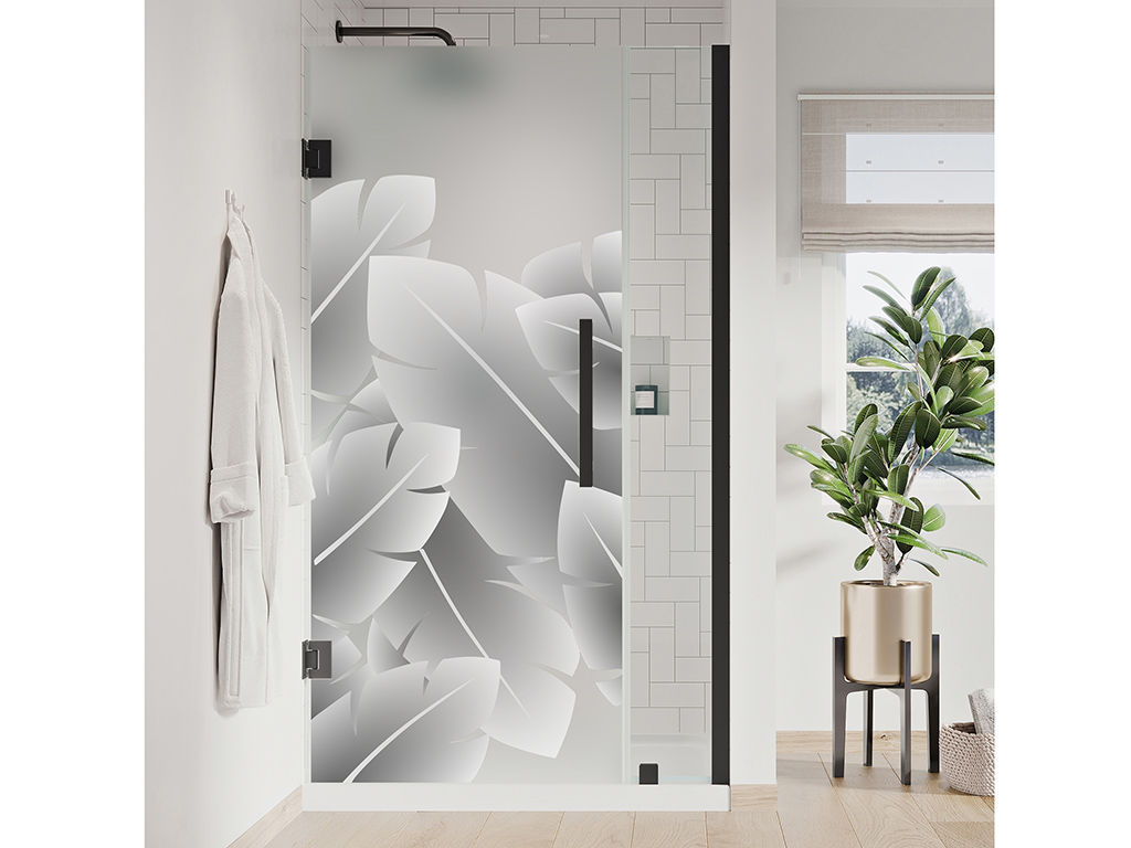 Folie geam cabină duș, Folina, sablare cu model frunze tropicale, rolă de 100x210 cm