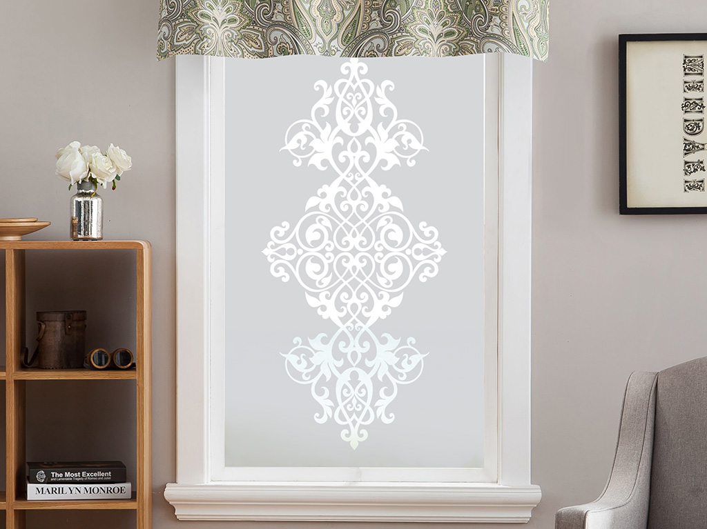 Folie geam autoadezivă Marissa, sablare cu model clasic decupat, 60x100 cm