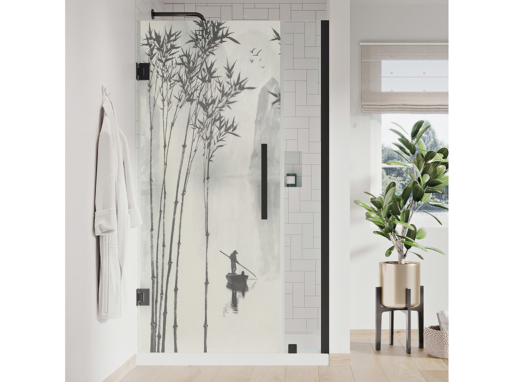 Folie geam cabină duș, Folina, sablare cu model peisaj tradițional asiatic, rolă de 100x210 cm