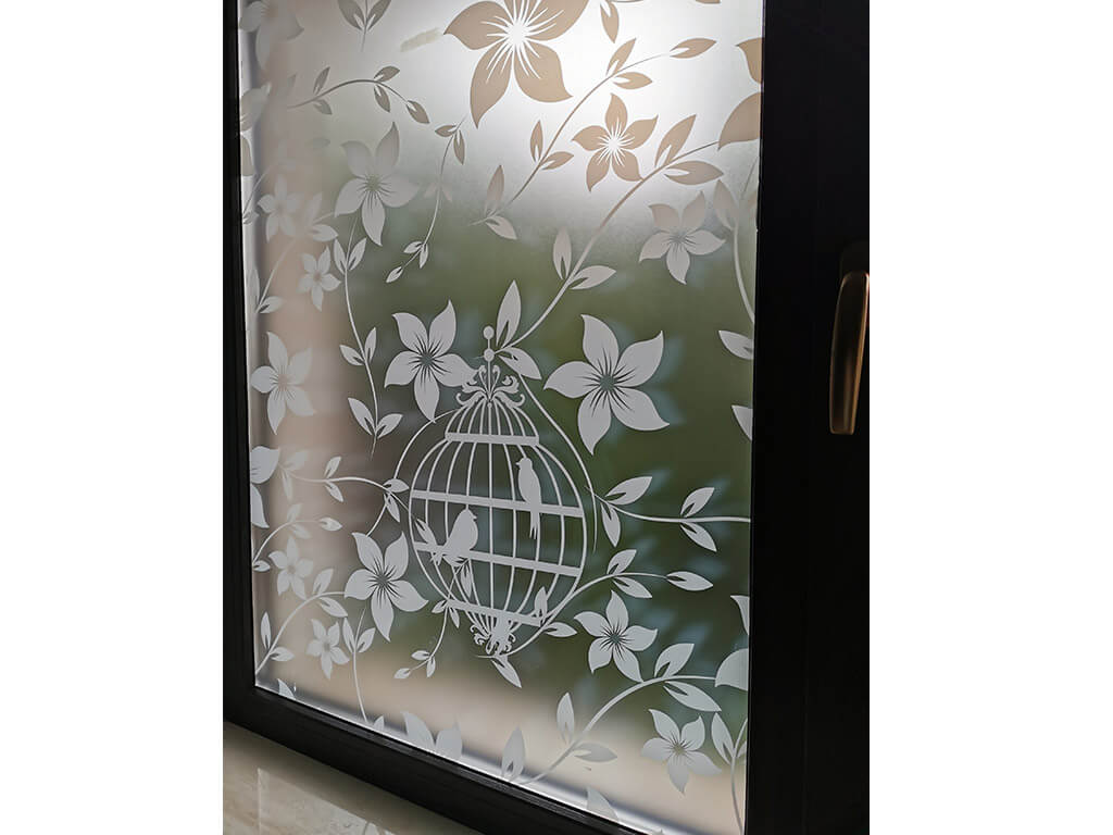 Folie geam autoadezivă Bird Garden, Magicfix, imprimeu floral alb, lățime 100 cm