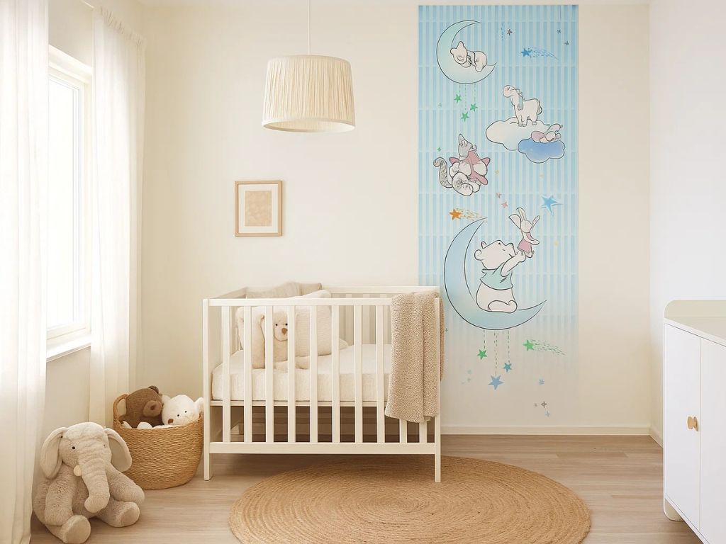 Fototapet cameră copii cu Winnie the Pooh, Komar, Piglet and Stars, albastru, 100x280 cm