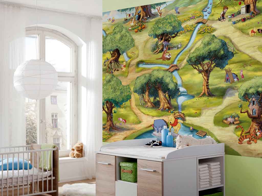Fototapet copii Winnie the Pooh, Komar, imprimeu Pădurea de 100 acri-254x184 cm