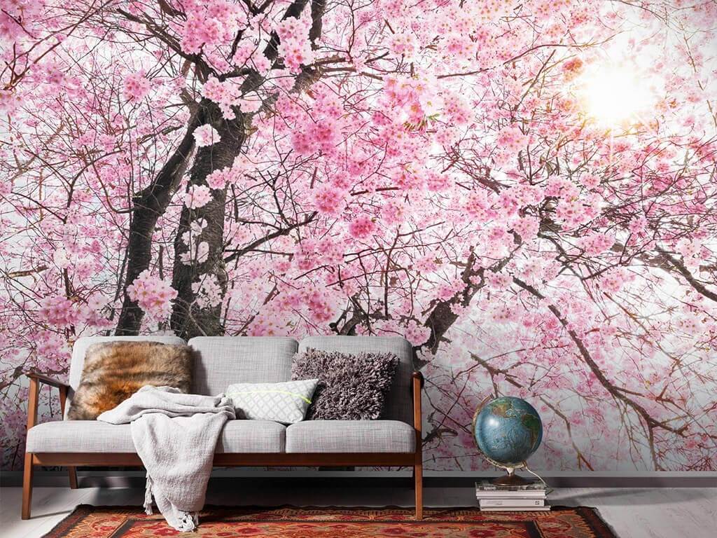 Fototapet floral Bloom, Komar, crengi înflorite roz, 400x260 cm