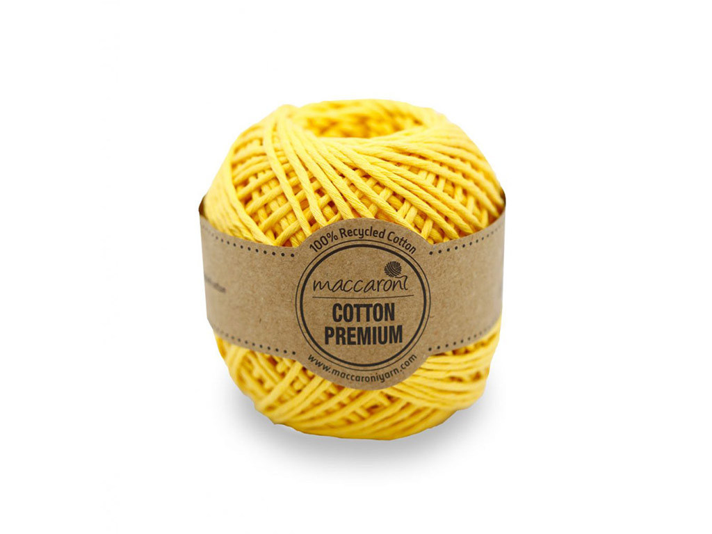 Sfoară bumbac galbenă, Maccaroni Cotton Premium, fir de 2mm grosime, 100gr