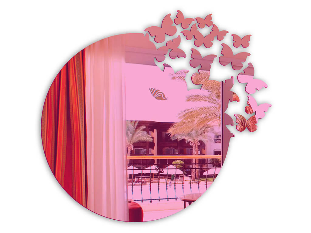 Oglindă decorativă Butterfly Rise, Folina, din oglindă acrilică roz, dimensiune oglindă 50 cm