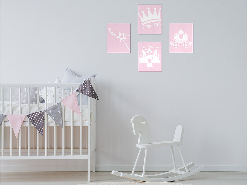 Set 4 tablouri Prinţesă, decoratiune perete camera fetita