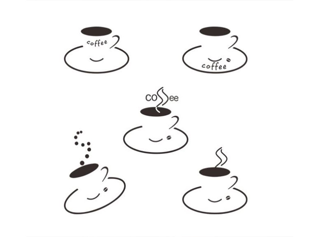 Set 5 stickere decorative Ceşti cafea, maro
