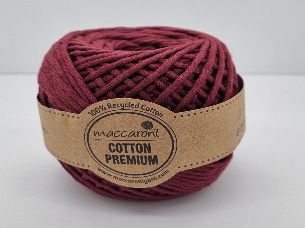 Sfoara bumbac bordo, Maccaroni Cotton Premium, fir de 2 mm grosime, 100g