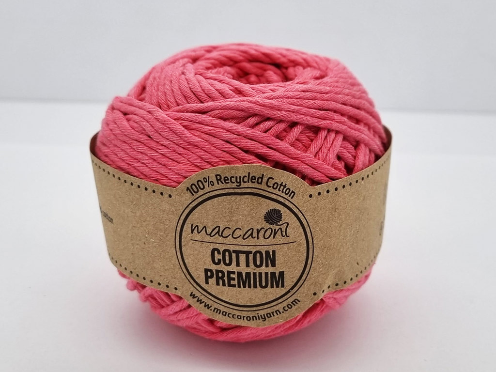 Sfoară bumbac roz corai, Maccaroni Cotton Premium, fir de 2mm grosime, 100gr