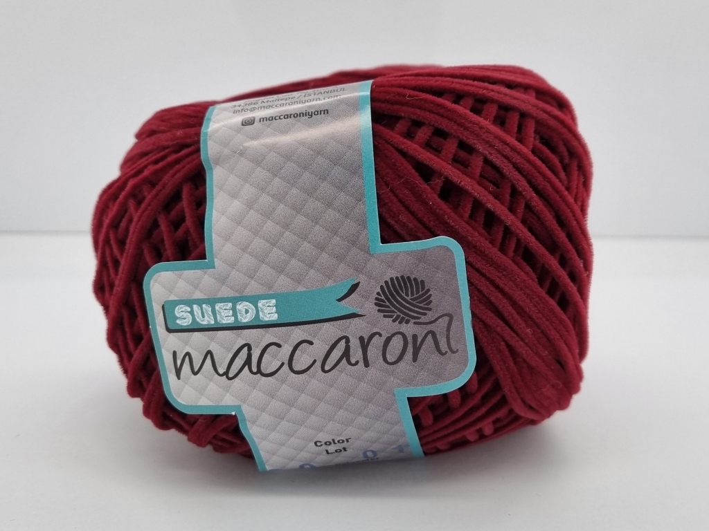 Snur catifelat visiniu, Maccaroni Suede, pentru tricotat si crosetat