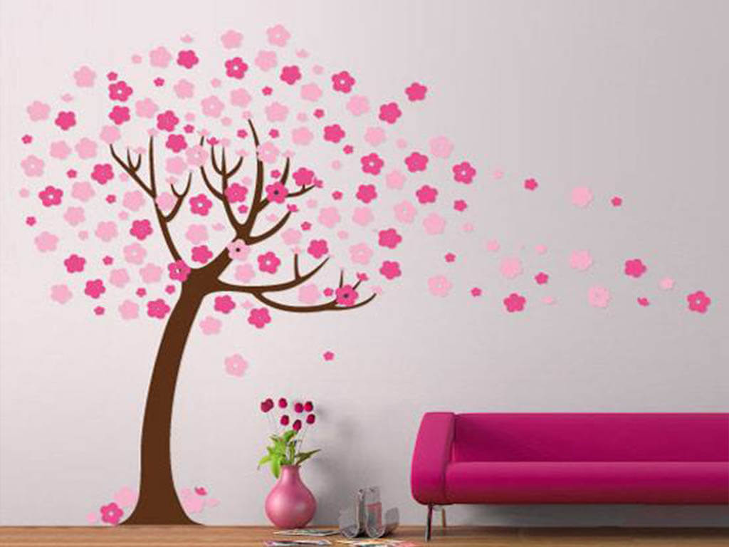 Sticker perete Spring, Folina, model Copac înflorit, multicolor