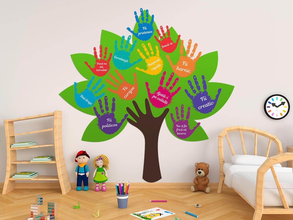 Sticker Copacul Clasei, Folina, pentru copii, multicolor, planșă mare de 145 cm, racletă de aplicare inclusă