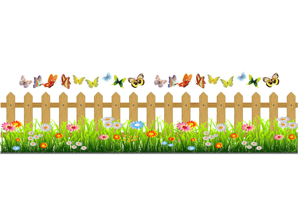 Sticker Gard cu flori, Folina, bordură decorativă, multicolor