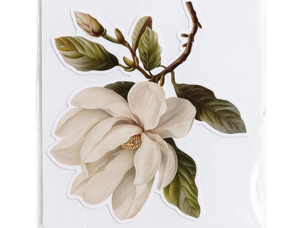 Set 3 stickere magnolie crem electrostatice pentru sticlă și oglindă, 27x25 cm