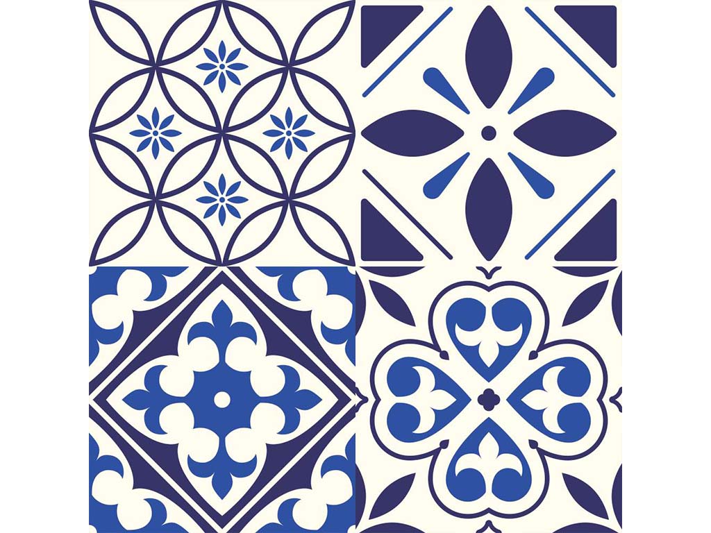 Set 6 Stickere faianţă Bay, Folina, decorațiune de culoare albastră, 20x20 cm