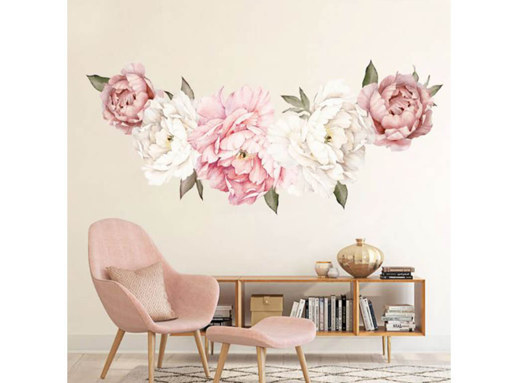 Stickere flori, Folina, ghirlandă bujori roz - 100 cm lungime