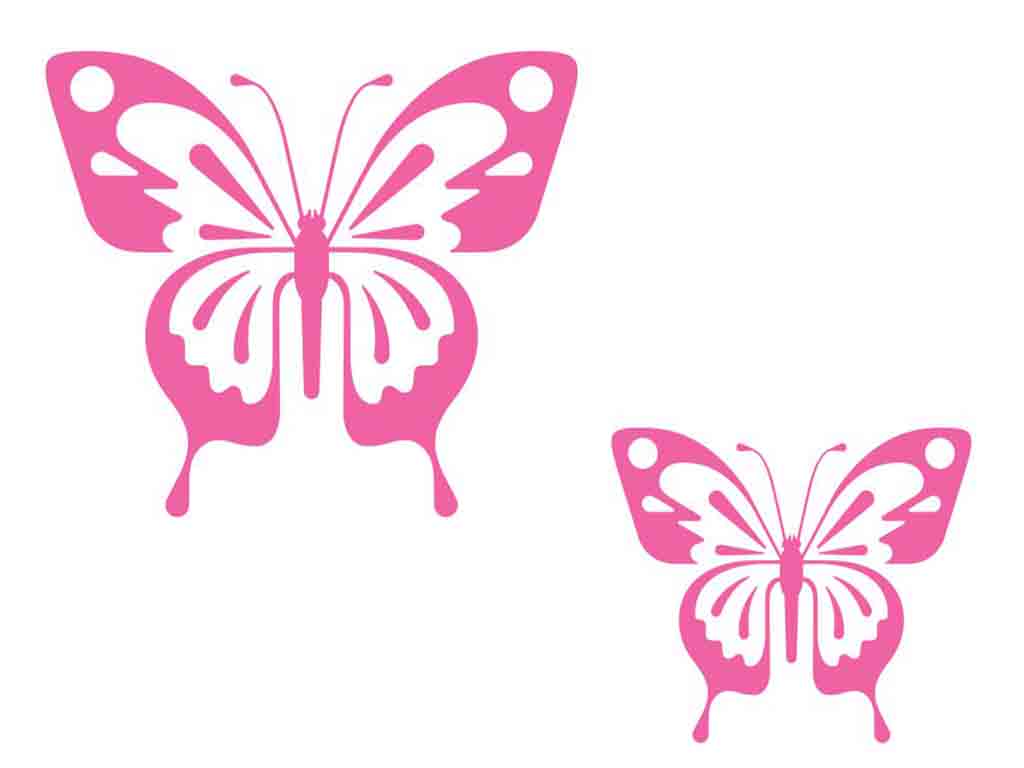 Set 2 stickere Fluturi roz, Folina, autoadeziv, racletă de aplicare inclusă.