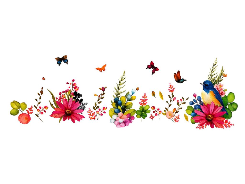 Sticker perete Jardin, Folina, decor flori watercolor