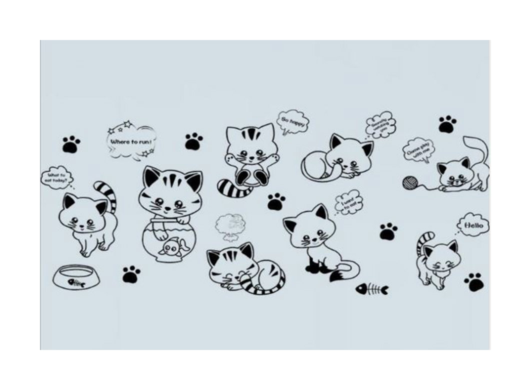 Sticker grafic Pisici, Folina, autoadeziv, negru