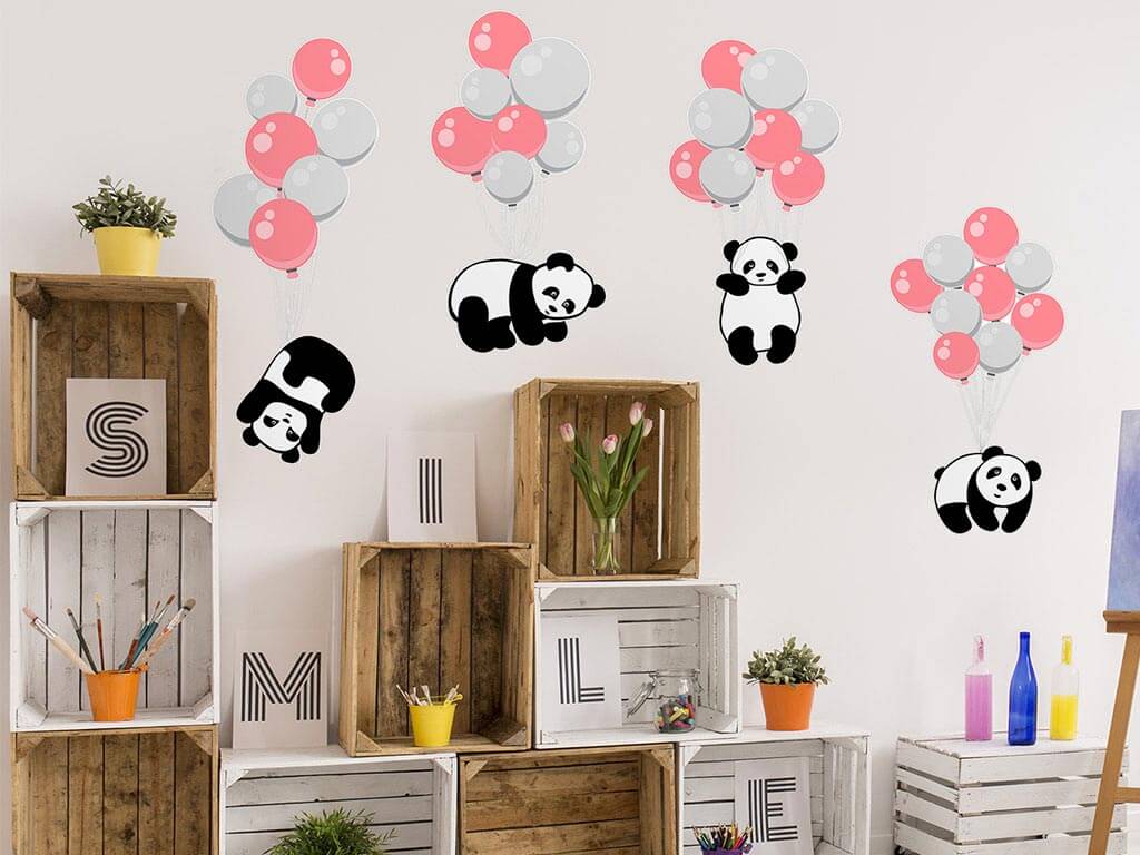 Sticker Ursuleţi Panda și baloane, Folina, pentru copii, multicolor, set 4 bucăți